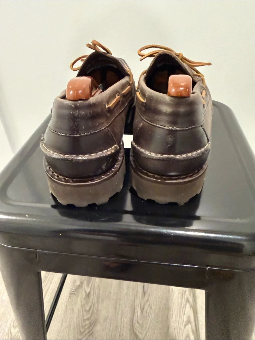 L.L. Bean Brown Leather Boat Shoes with Tan Laces